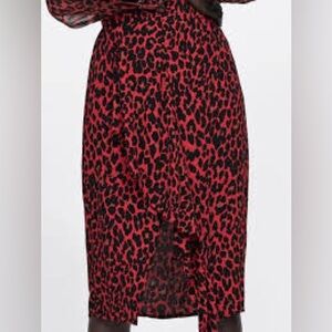 Zara Red and Black Leopard Midi Skirt